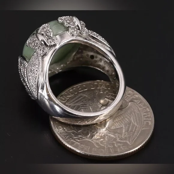 VINTAGE Jadeite Green Jade Ring Sterling Silver (marked) 925 - Size 7.5 US - Picture 5 of 9